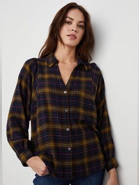 RAILS Lauren Button Down Blouse Navy Hazelnut Pink size S